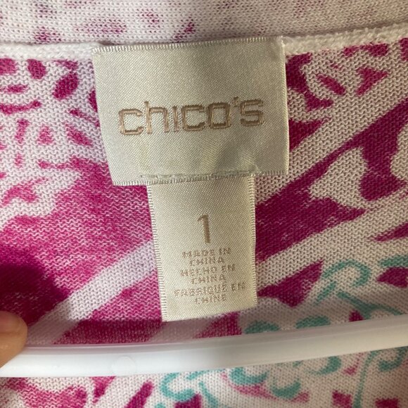 Womens Chicos Lightweight Open Cardigan Ruched Sleeves Medallion Floral M - Picture 9 of 10